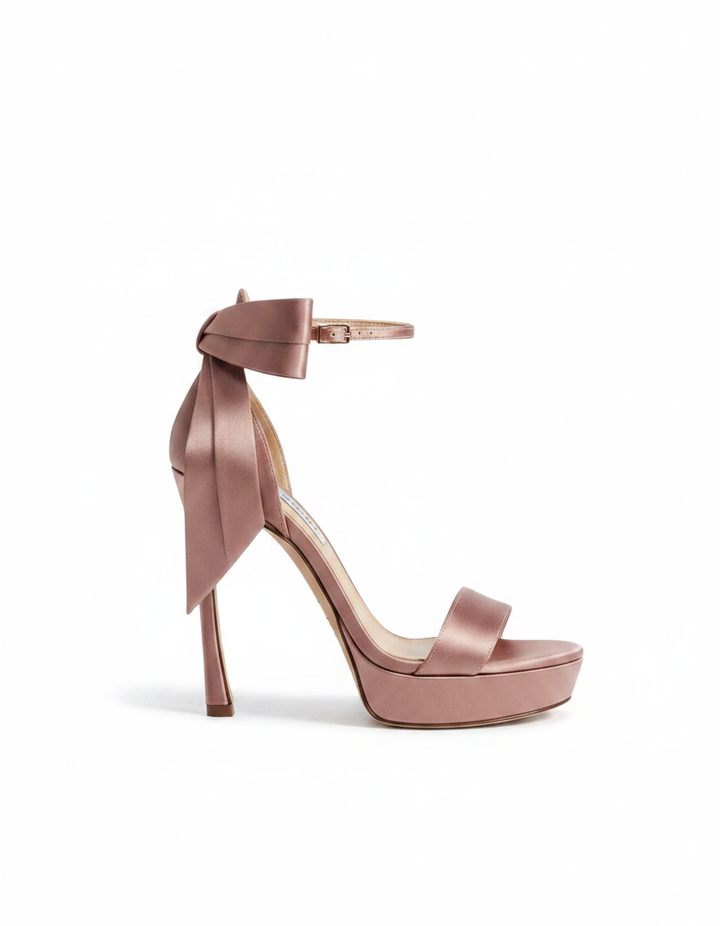 Imma | Women's Bow Ankle Strap Heeled Sandals in Champagne