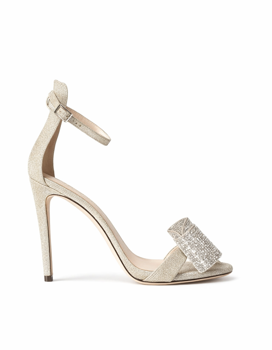 Ines | Women's Crystal Bow Sparkle Heeled Sandals in Silver