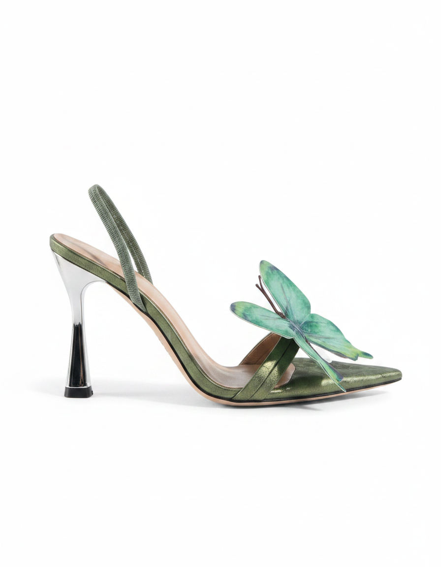 Io | Women's Butterfly Slingback Heeled Sandals in Green