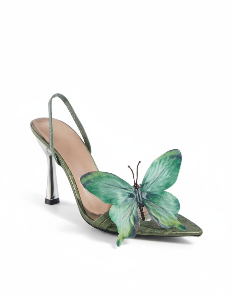 Io | Women's Butterfly Slingback Heeled Sandals in Green