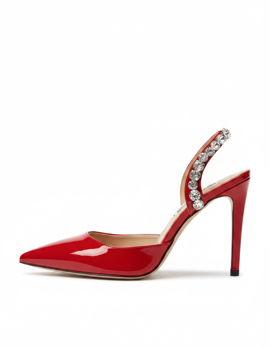Irene | Women's Rhinestone Slingback Pumps in Red