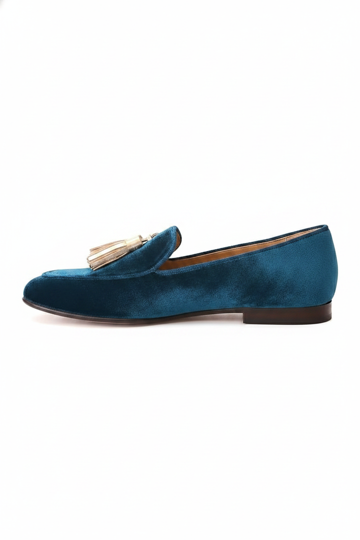 Isolde | Women's Velvet Tassel Slip-On Loafers in Champagne