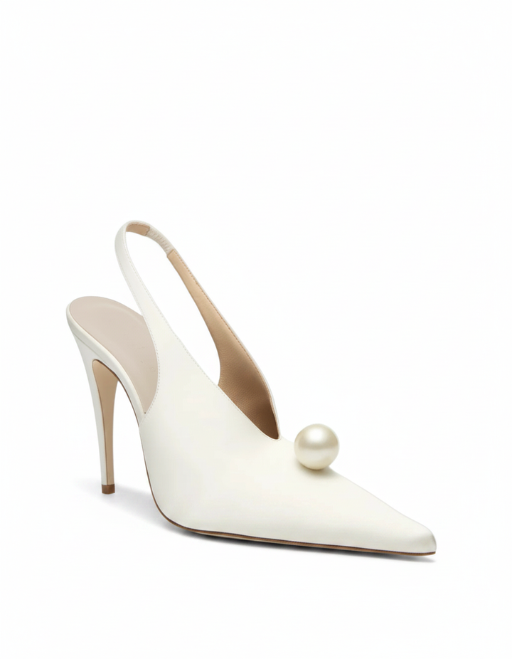 Isotta | Women's Pearl Satin Slingback Pumps in White