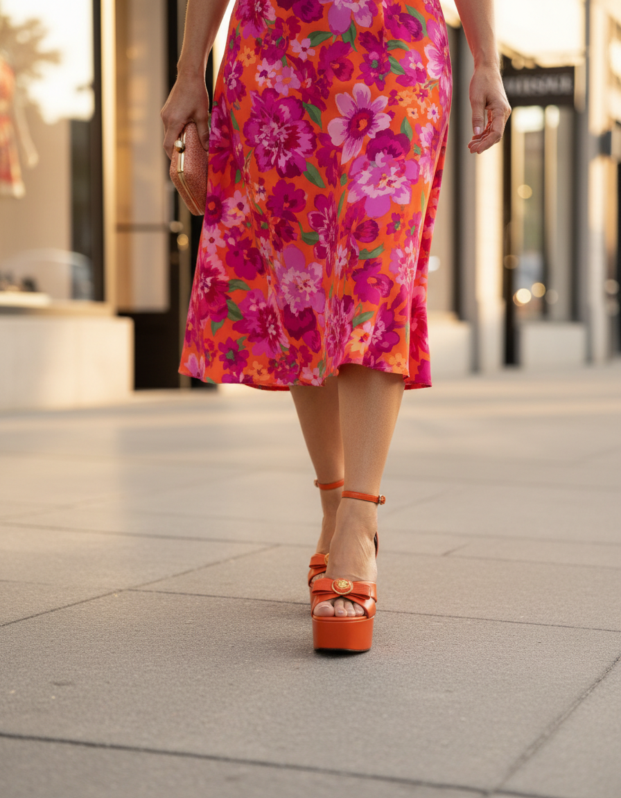 Jayla | Women's Satin Strap Platform Sandals in Orange
