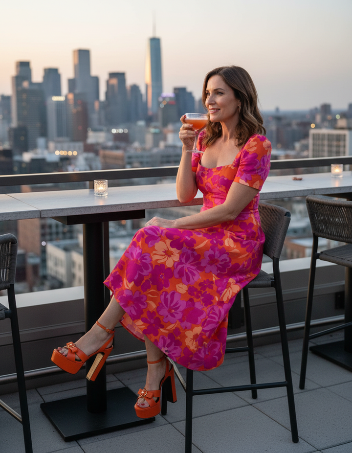 Jayla | Women's Satin Strap Platform Sandals in Orange