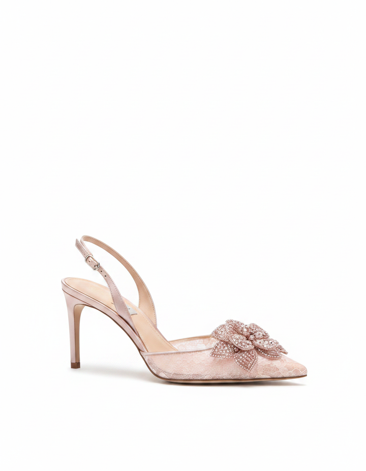Karla | Women's Rhinestone Flower Lace Slingback Pumps