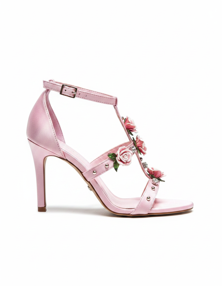 Kierra | Women's Rose Strap Heeled Sandals in Pink