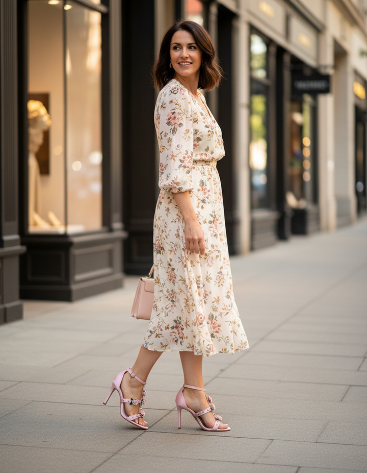 Kierra | Women's Rose Strap Heeled Sandals in Pink