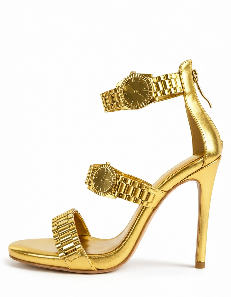 Leonora | Women's Watch Strap Heeled Sandals in Gold