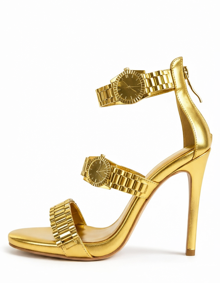 Leonora | Women's Watch Strap Heeled Sandals in Gold