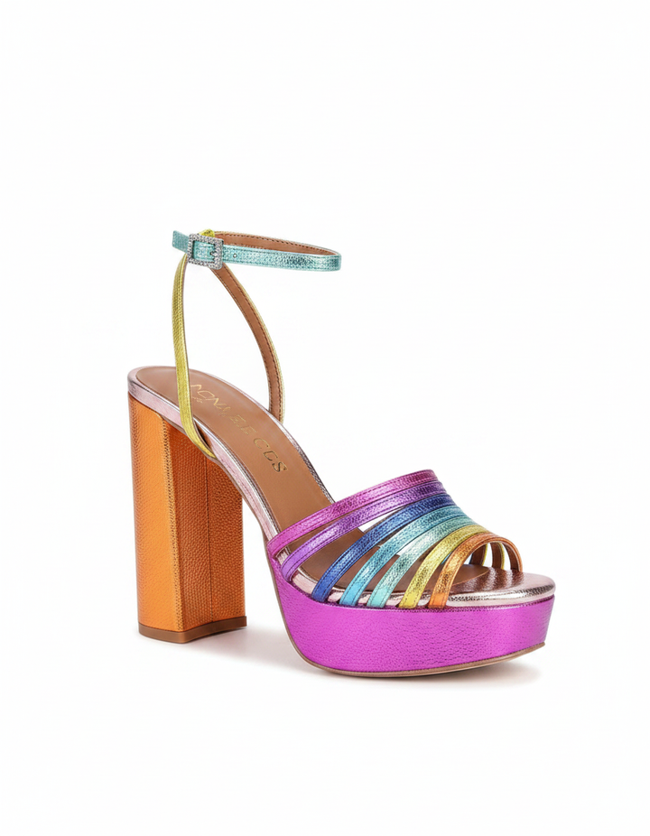 Lilly | Women's Rainbow Platform Sandals in Hot Pink