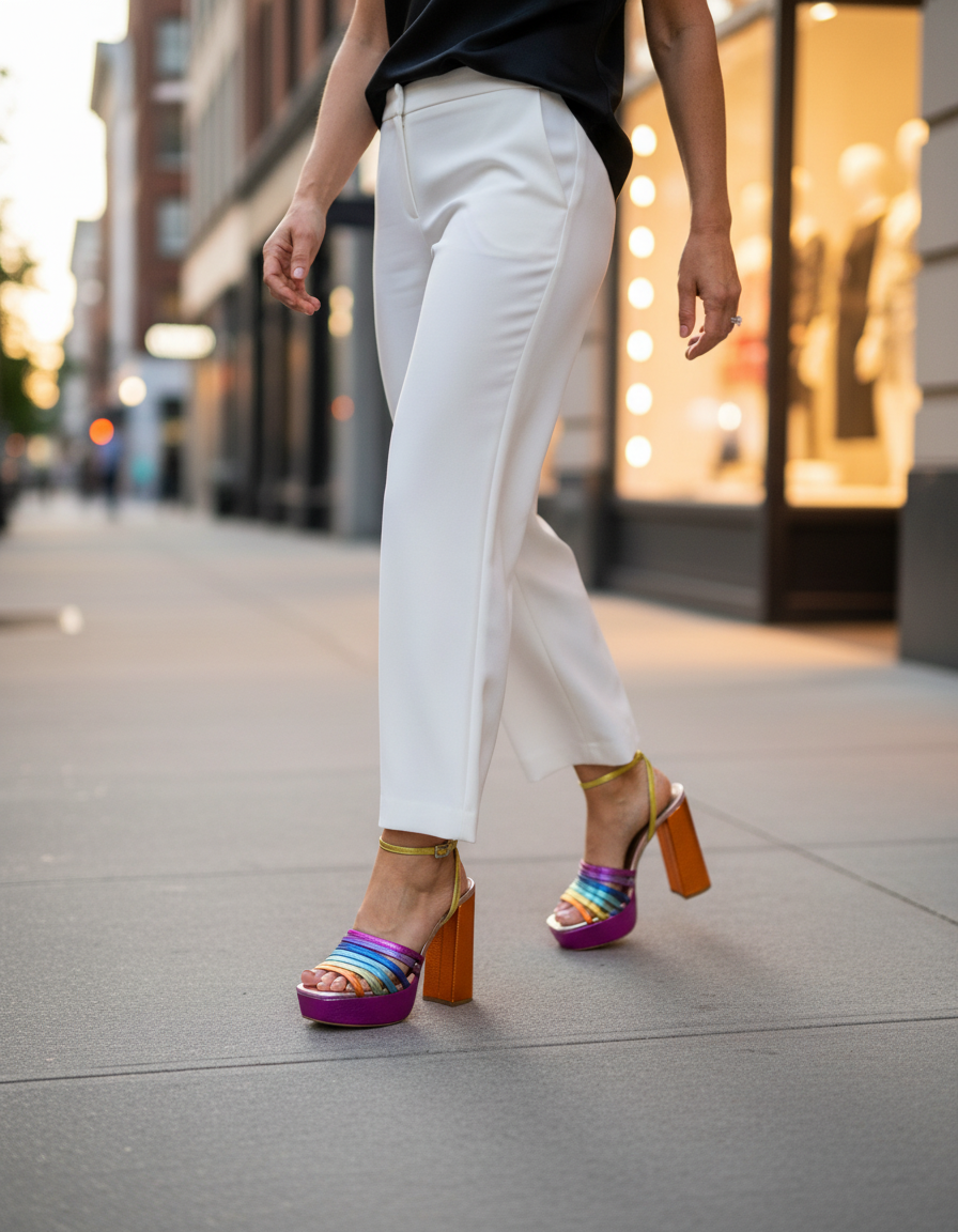 Lilly | Women's Rainbow Platform Sandals in Hot Pink