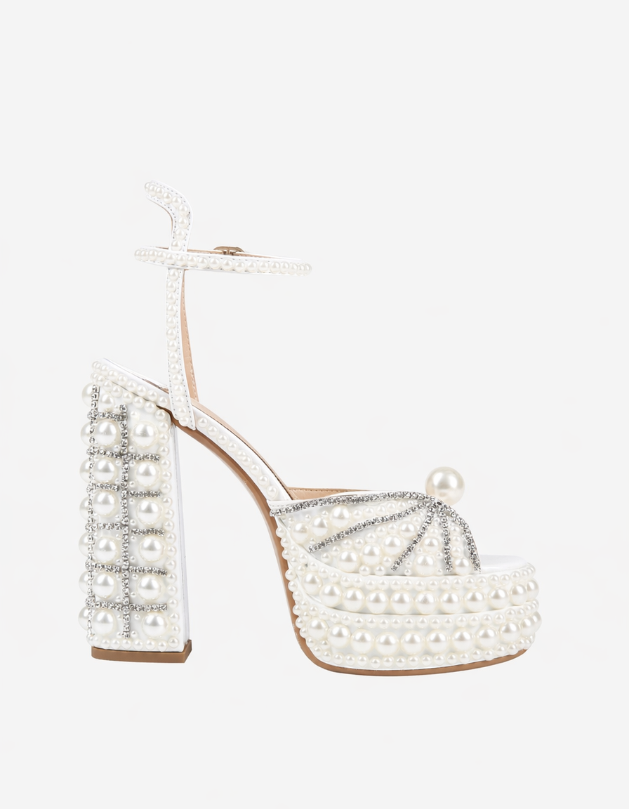 Liviana | Women's Rhinestone Strap Heeled Sandals in Lake Blue