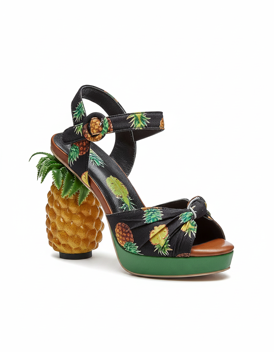 Lorena | Women's Pineapple Print Heeled Sandals in Pink