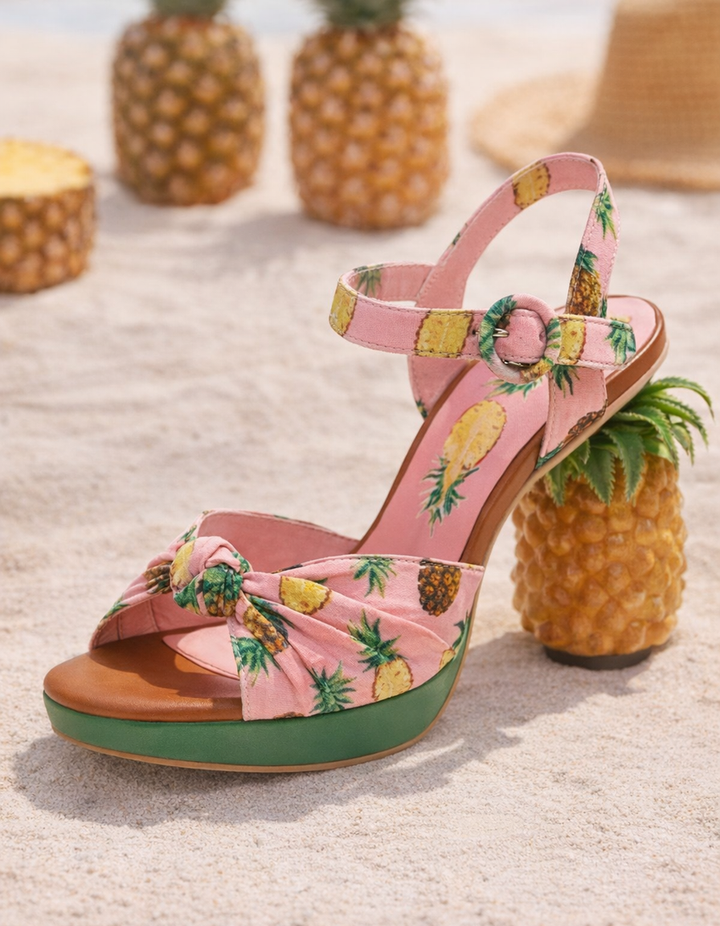 Lorena | Women's Pineapple Print Heeled Sandals in Pink