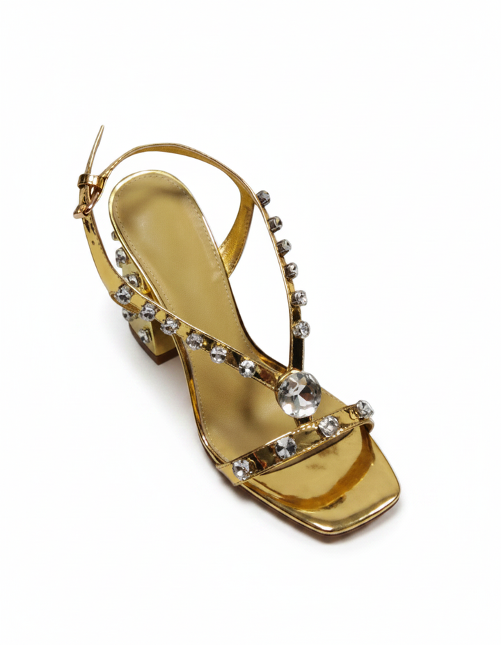 Loreto | Women's Rhinestone Slingback Heeled Sandals in Gold