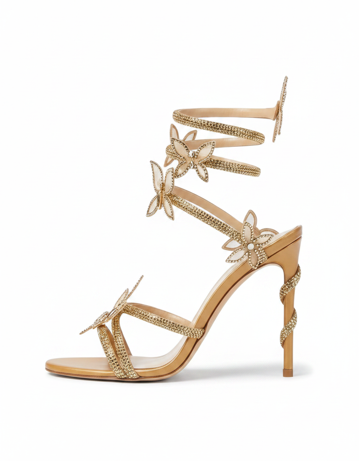 Marika | Women's Butterfly Heeled Sandals in Gold