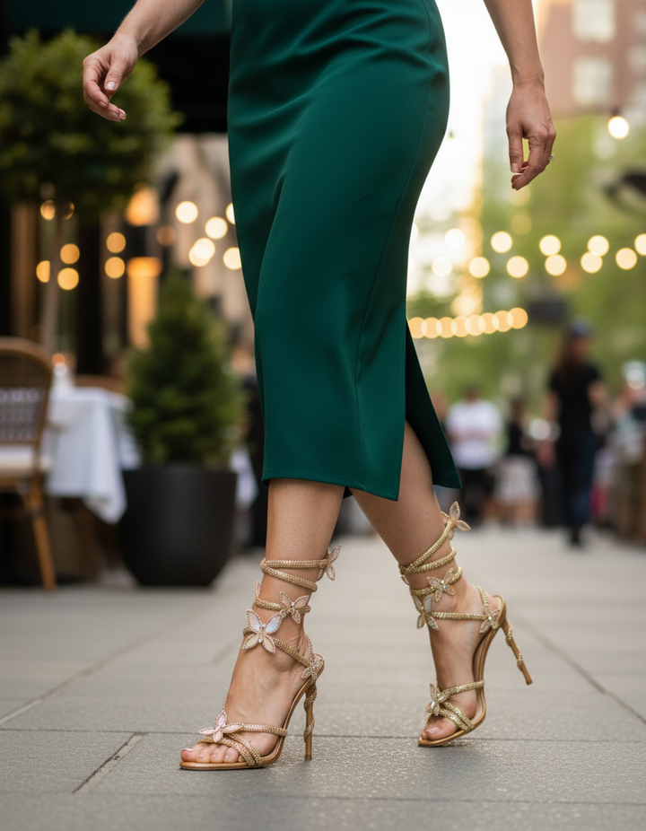 Marika | Women's Butterfly Heeled Sandals in Gold
