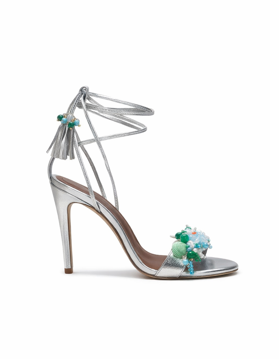 Melania | Women's Starfish Lace-Up Heeled Sandals in Silver
