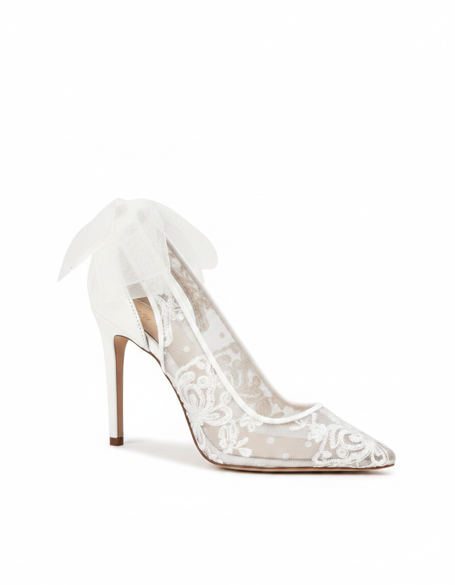 Meril | Women's Lace Bow Pumps in White