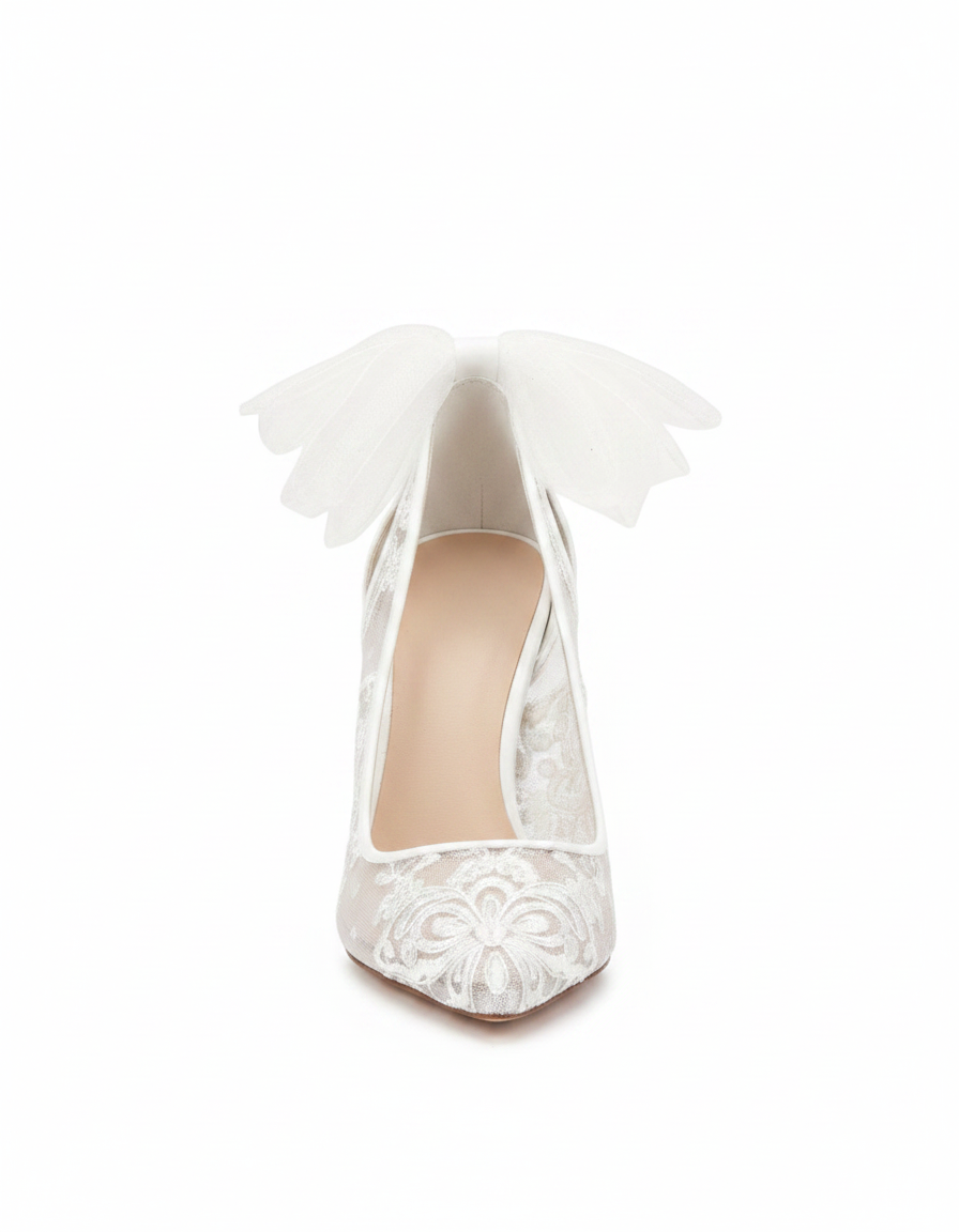 Meril | Women's Lace Bow Pumps in White