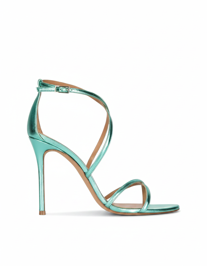 Morena | Women's Cross Strap Heeled Sandals in Rose Gold