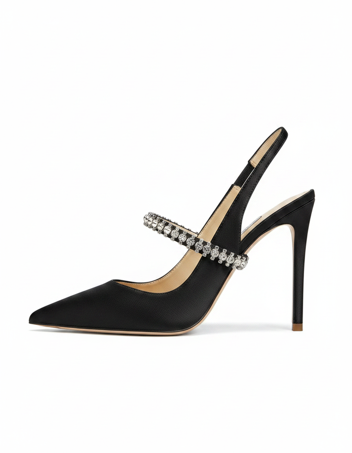 Nerina | Women's Rhinestone Satin Slingback Pumps in Silver