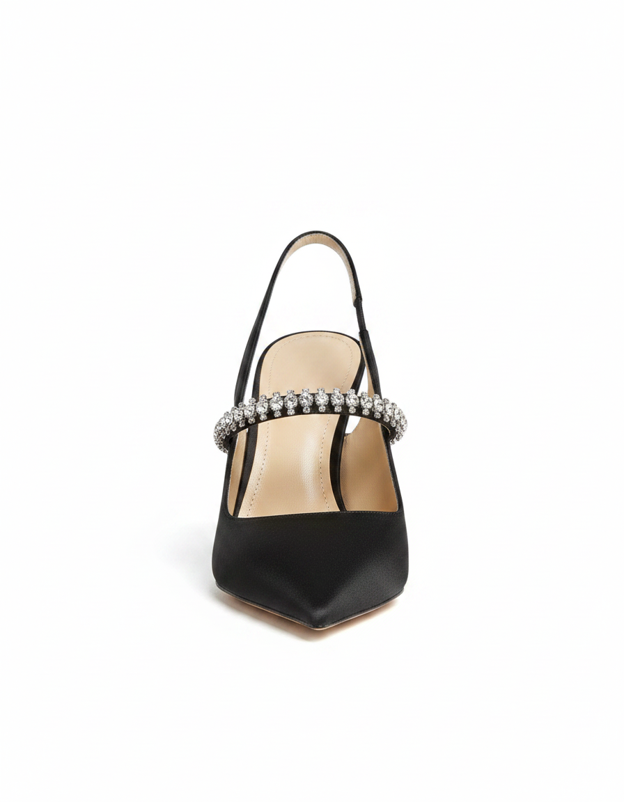 Nerina | Women's Rhinestone Satin Slingback Pumps in Silver