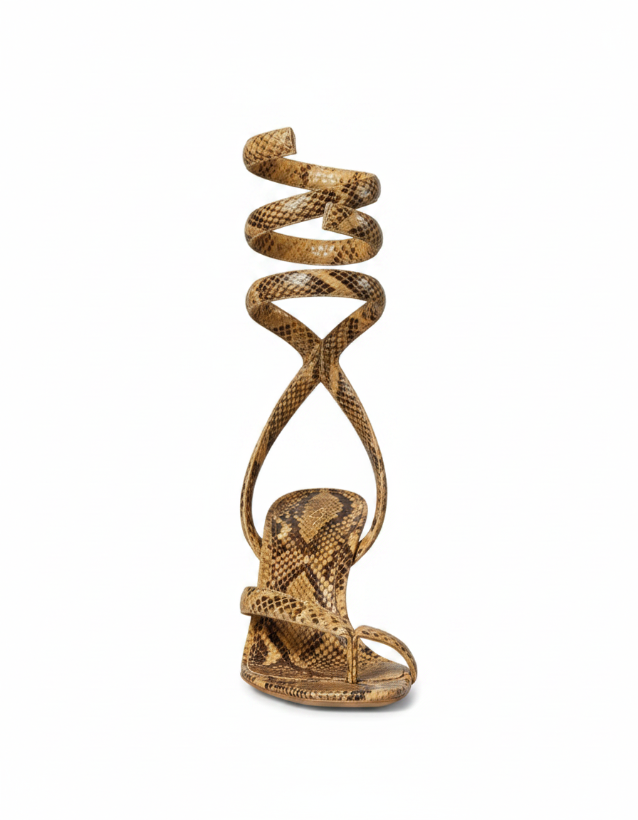 Nina | Women's Spiral Snake Heeled Sandals in Yellow