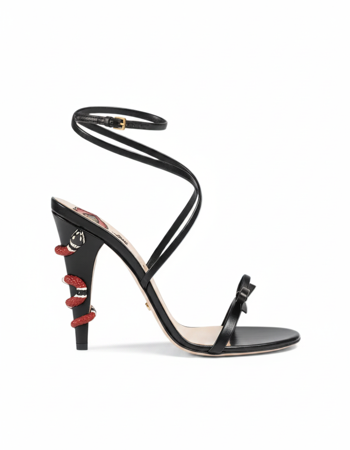 Noor | Women's Cross Snake Spiral Heeled Sandals in Black