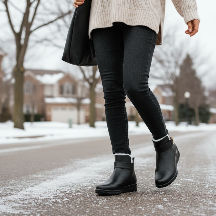 Rhovelyn | Women's Wide Fit Zip-Up Leather Ankle Boots