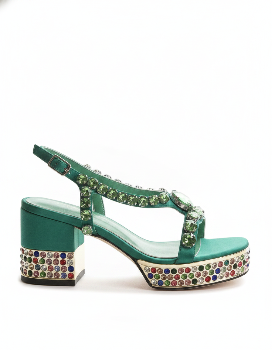 Riccarda | Women's Gem Platform Heeled Sandals in Green