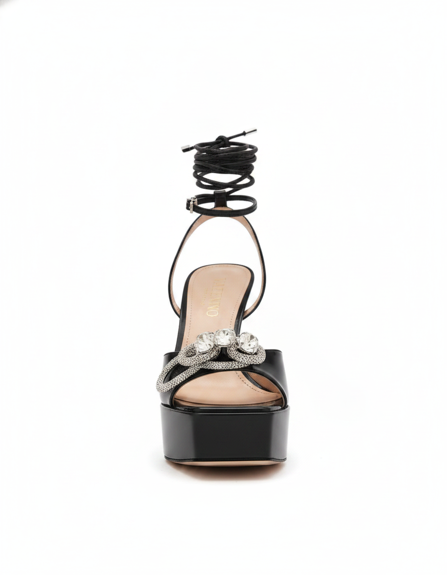 Rina | Women's Crystal Bow Platform Heeled Sandals in Purple