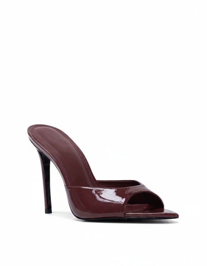 Rylee | Women's Patent Leather Open Toe Mules in Wine