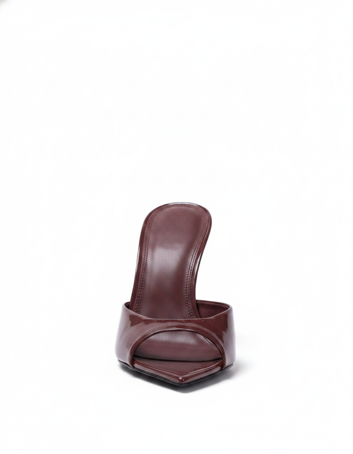Rylee | Women's Patent Leather Open Toe Mules in Wine