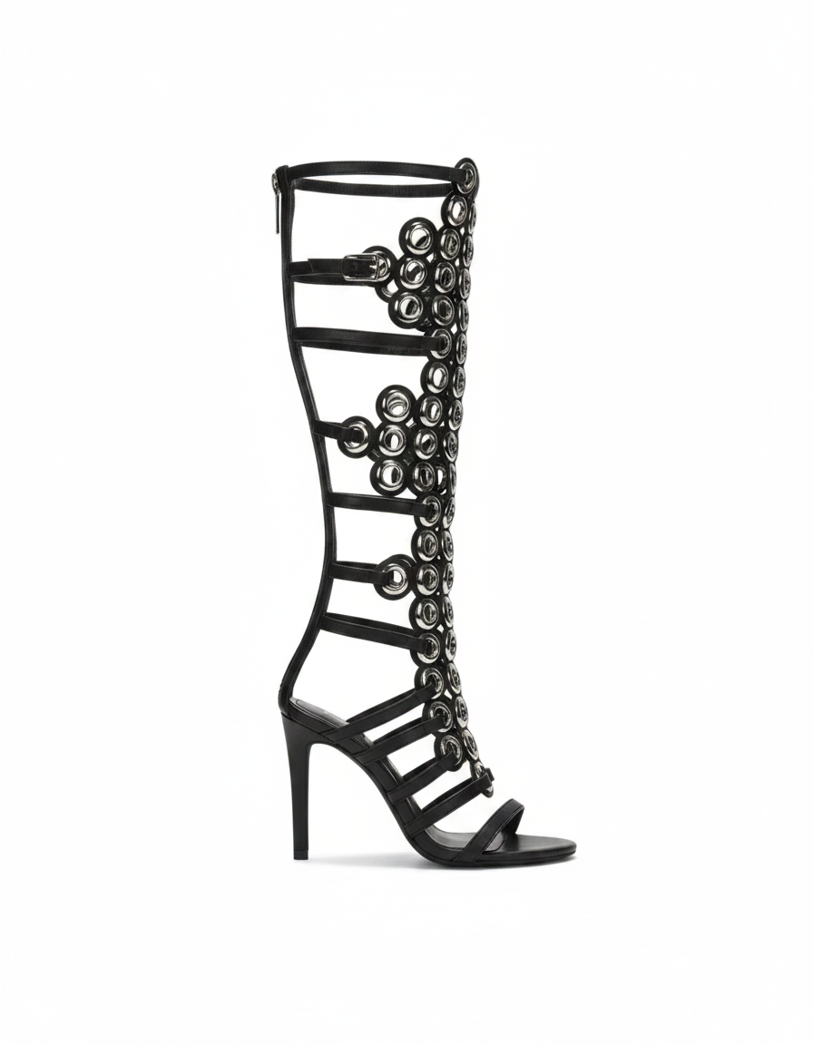 Rylie | Women's Metal Grommet Heeled Sandals in Black