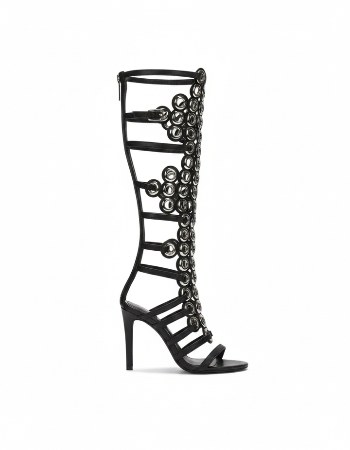 Rylie | Women's Metal Grommet Heeled Sandals in Black