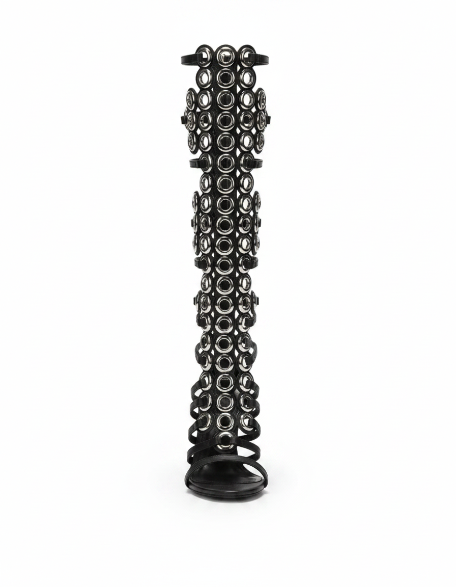 Rylie | Women's Metal Grommet Heeled Sandals in Black