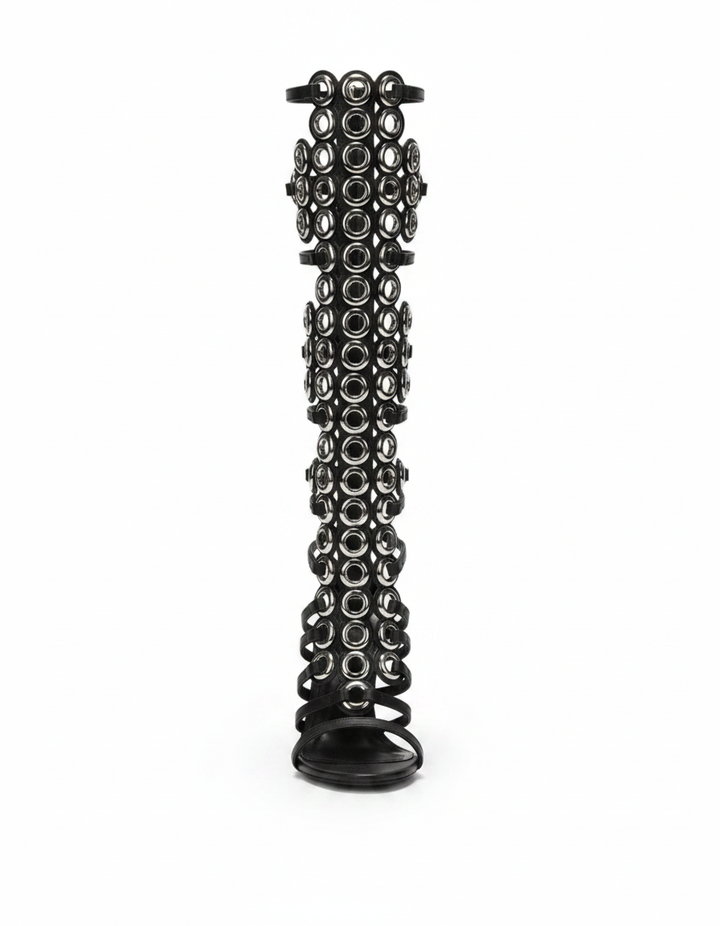 Rylie | Women's Metal Grommet Heeled Sandals in Black