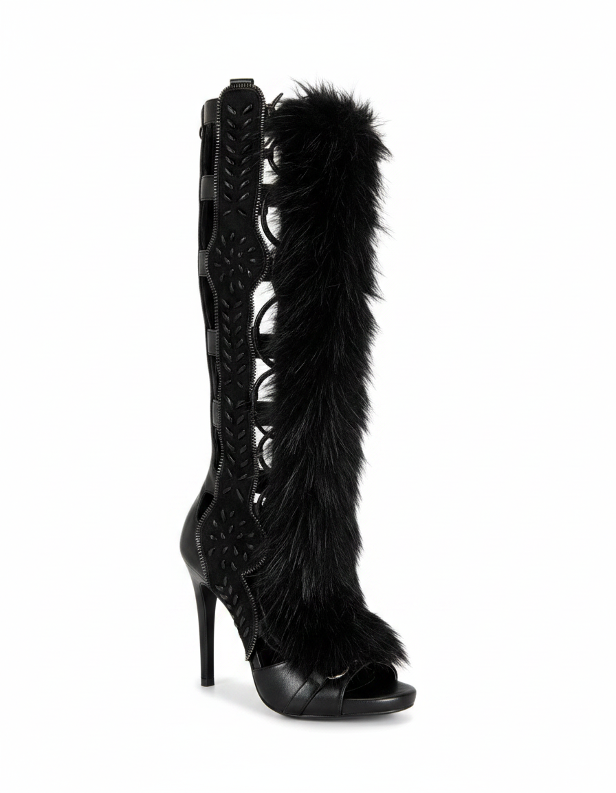 Sadiya | Women's Faux Fur Lace-Up Suede Heeled Sandals in Brown