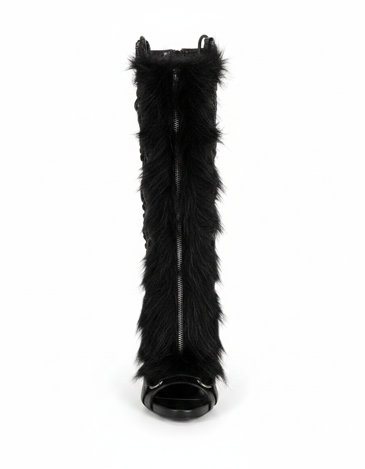 Sadiya | Women's Faux Fur Lace-Up Suede Heeled Sandals in Brown