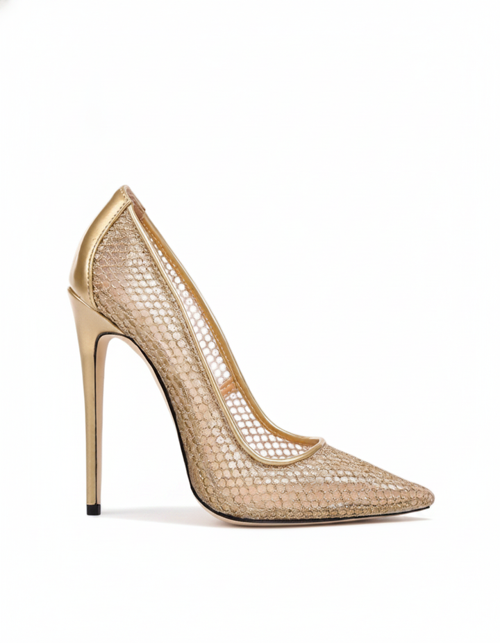 Sahar | Women's Sparkle Fishnet Pumps in Champagne