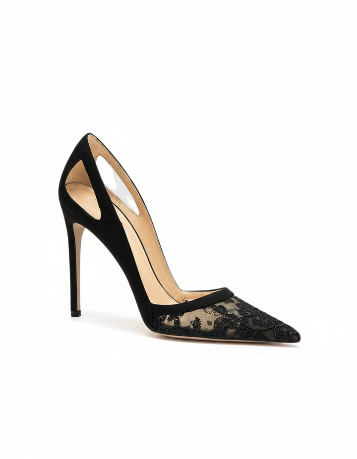 Saima | Women's Lace Cutout Pumps in Black