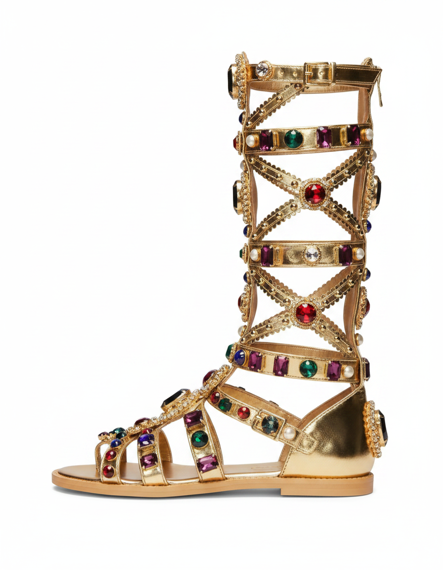 Sardinia | Women's Rhinestone Knee High Gladiator Sandals