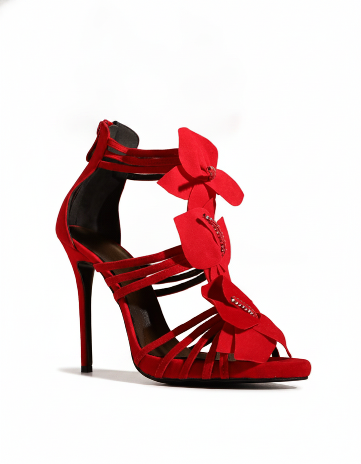 Seana | Women's 3D Flower Heeled Sandals in Red
