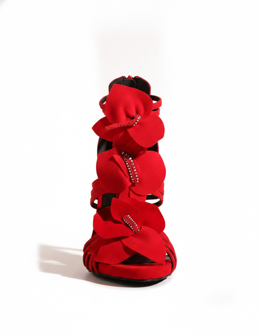 Seana | Women's 3D Flower Heeled Sandals in Red