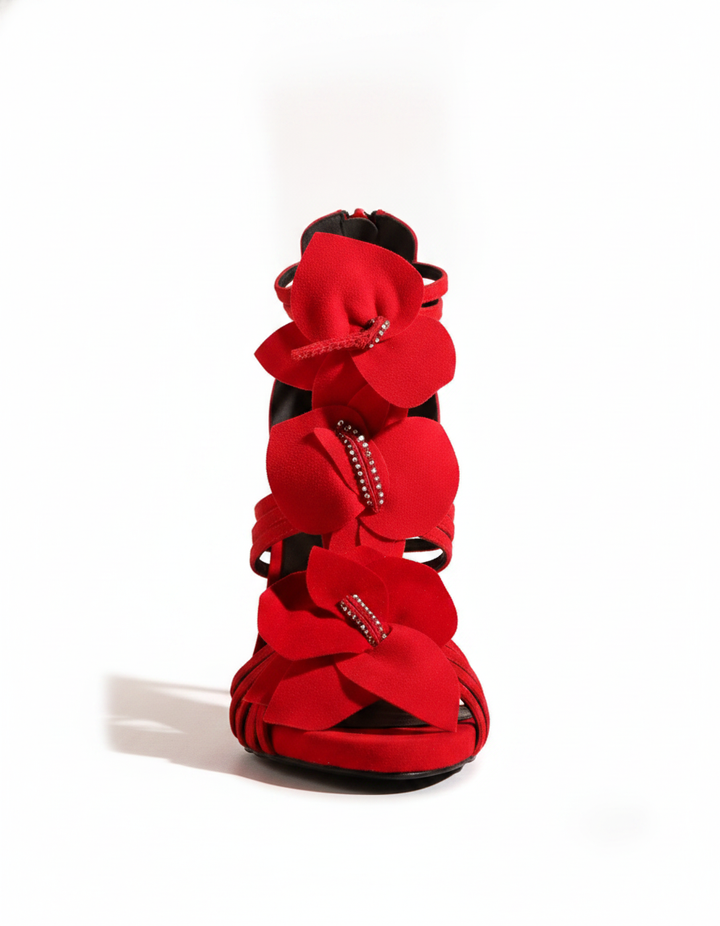 Seana | Women's 3D Flower Heeled Sandals in Red