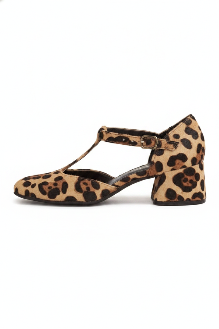 Serena | Women's Leopard Print T-Strap Block Heel Sandals