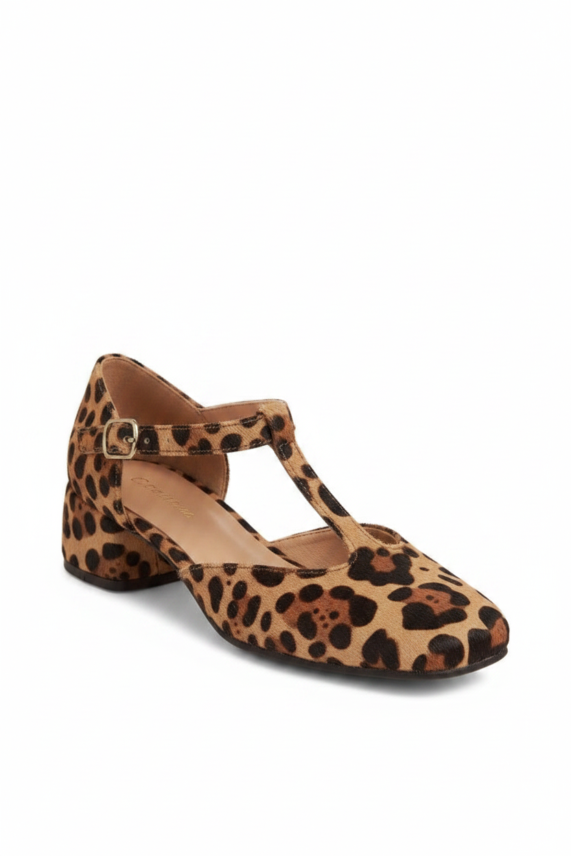Serena | Women's Leopard Print T-Strap Block Heel Sandals