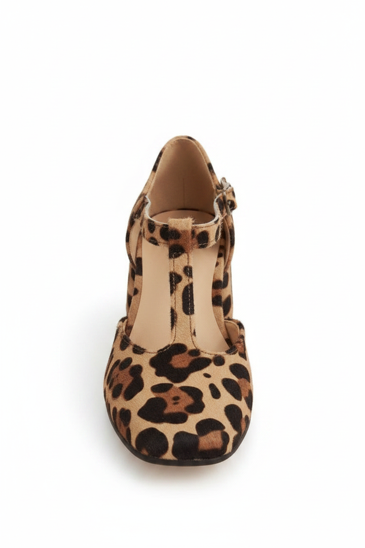 Serena | Women's Leopard Print T-Strap Block Heel Sandals